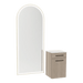Glo Wall Mount Styling Station with Tilt-out Appliance Holder, Solid Surface Countertop, and Gold Full-Length Arch Paloma Mirror - Kaemark