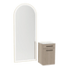 Glo Wall Mount Styling Station with Tilt-out Appliance Holder, Solid Surface Countertop, and Gold Full-Length Arch Paloma Mirror - Kaemark