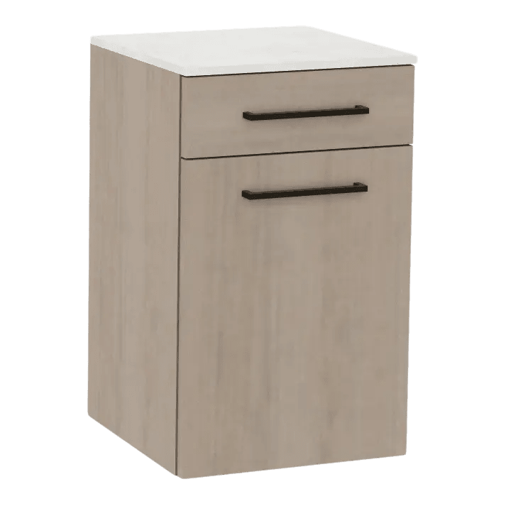 Glo Wall Mount Styling Station with Tilt-out Appliance Holder and Solid Surface Countertop (Cabinet Only) - Kaemark