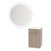 Glo Wall Mount Styling Station with Tilt-out Appliance Holder, Solid Surface Countertop, and Silver Round Glo Mirror - Kaemark