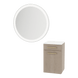 Glo Wall Mount Styling Station with Tilt-out Appliance Holder, Solid Surface Countertop, and Silver Round Glo Mirror - Kaemark