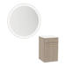 Glo Wall Mount Styling Station with Tilt-out Appliance Holder, Solid Surface Countertop, and Silver Round Glo Mirror - Kaemark