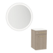 Glo Wall Mount Styling Station with Tilt-out Appliance Holder, Solid Surface Countertop, and Silver Round Glo Mirror - Kaemark