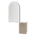 Glo Wall Mount Styling Station with Tilt-out Appliance Holder, Solid Surface Countertop, and Black Arch Paloma Mirror - Kaemark