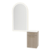 Glo Wall Mount Styling Station with Tilt-out Appliance Holder, Solid Surface Countertop, and Gold Arch Paloma Mirror - Kaemark