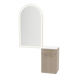 Glo Wall Mount Styling Station with Tilt-out Appliance Holder, Solid Surface Countertop, and Black Arch Paloma Mirror - Kaemark