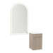 Glo Wall Mount Styling Station with Tilt-out Appliance Holder, Solid Surface Countertop, and Gold Arch Paloma Mirror - Kaemark