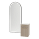 Glo Wall Mount Styling Station with Tilt-out Appliance Holder, Solid Surface Countertop, and Black Full-Length Arch Paloma Mirror - Kaemark