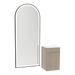 Glo Wall Mount Styling Station with Tilt-out Appliance Holder, Solid Surface Countertop, and Black Full-Length Arch Paloma Mirror - Kaemark