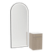 Glo Wall Mount Styling Station with Tilt-out Appliance Holder, Solid Surface Countertop, and Black Full-Length Arch Paloma Mirror - Kaemark