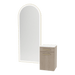 Glo Wall Mount Styling Station with Tilt-out Appliance Holder, Solid Surface Countertop, and Gold Full-Length Arch Paloma Mirror - Kaemark