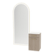 Glo Wall Mount Styling Station with Tilt-out Appliance Holder, Solid Surface Countertop, and Gold Full-Length Arch Paloma Mirror - Kaemark