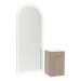 Glo Wall Mount Styling Station with Tilt-out Appliance Holder, Solid Surface Countertop, and Gold Full-Length Arch Paloma Mirror - Kaemark