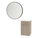 Glo Wall Mount Styling Station with Tilt-out Appliance Holder, Solid Surface Countertop, and Black Round Westin Mirror - Kaemark