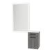 Glo Wall Mount Styling Station with Tilt-out Appliance Holder, Solid Surface Countertop, and Silver Rectangle Glo Mirror - Kaemark