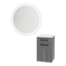 Glo Wall Mount Styling Station with Tilt-out Appliance Holder, Solid Surface Countertop, and Silver Round Glo Mirror - Kaemark