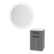 Glo Wall Mount Styling Station with Tilt-out Appliance Holder, Solid Surface Countertop, and Silver Round Glo Mirror - Kaemark