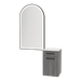 Glo Wall Mount Styling Station with Tilt-out Appliance Holder, Solid Surface Countertop, and Black Arch Paloma Mirror - Kaemark