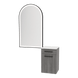 Glo Wall Mount Styling Station with Tilt-out Appliance Holder, Solid Surface Countertop, and Black Arch Paloma Mirror - Kaemark