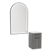 Glo Wall Mount Styling Station with Tilt-out Appliance Holder, Solid Surface Countertop, and Black Arch Paloma Mirror - Kaemark