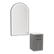 Glo Wall Mount Styling Station with Tilt-out Appliance Holder, Solid Surface Countertop, and Black Arch Paloma Mirror - Kaemark