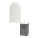 Glo Wall Mount Styling Station with Tilt-out Appliance Holder, Solid Surface Countertop, and Gold Arch Paloma Mirror - Kaemark