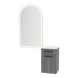 Glo Wall Mount Styling Station with Tilt-out Appliance Holder, Solid Surface Countertop, and Gold Arch Paloma Mirror - Kaemark