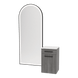 Glo Wall Mount Styling Station with Tilt-out Appliance Holder, Solid Surface Countertop, and Black Full-Length Arch Paloma Mirror - Kaemark