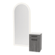 Glo Wall Mount Styling Station with Tilt-out Appliance Holder, Solid Surface Countertop, and Gold Full-Length Arch Paloma Mirror - Kaemark