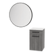 Glo Wall Mount Styling Station with Tilt-out Appliance Holder, Solid Surface Countertop, and Black Round Westin Mirror - Kaemark