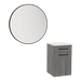 Glo Wall Mount Styling Station with Tilt-out Appliance Holder, Solid Surface Countertop, and Black Round Westin Mirror - Kaemark