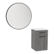 Glo Wall Mount Styling Station with Tilt-out Appliance Holder, Solid Surface Countertop, and Black Round Westin Mirror - Kaemark