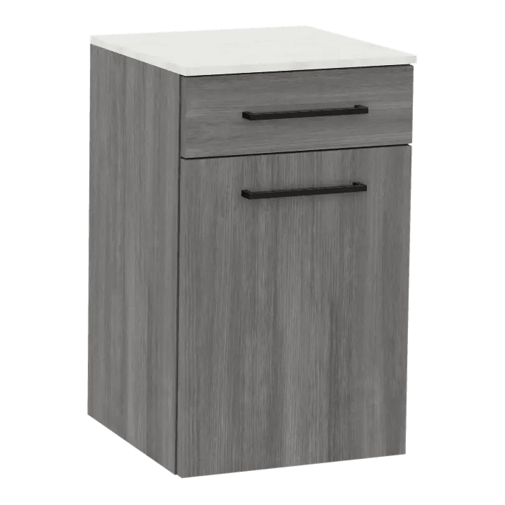 Glo Wall Mount Styling Station with Tilt-out Appliance Holder and Solid Surface Countertop (Cabinet Only) - Kaemark