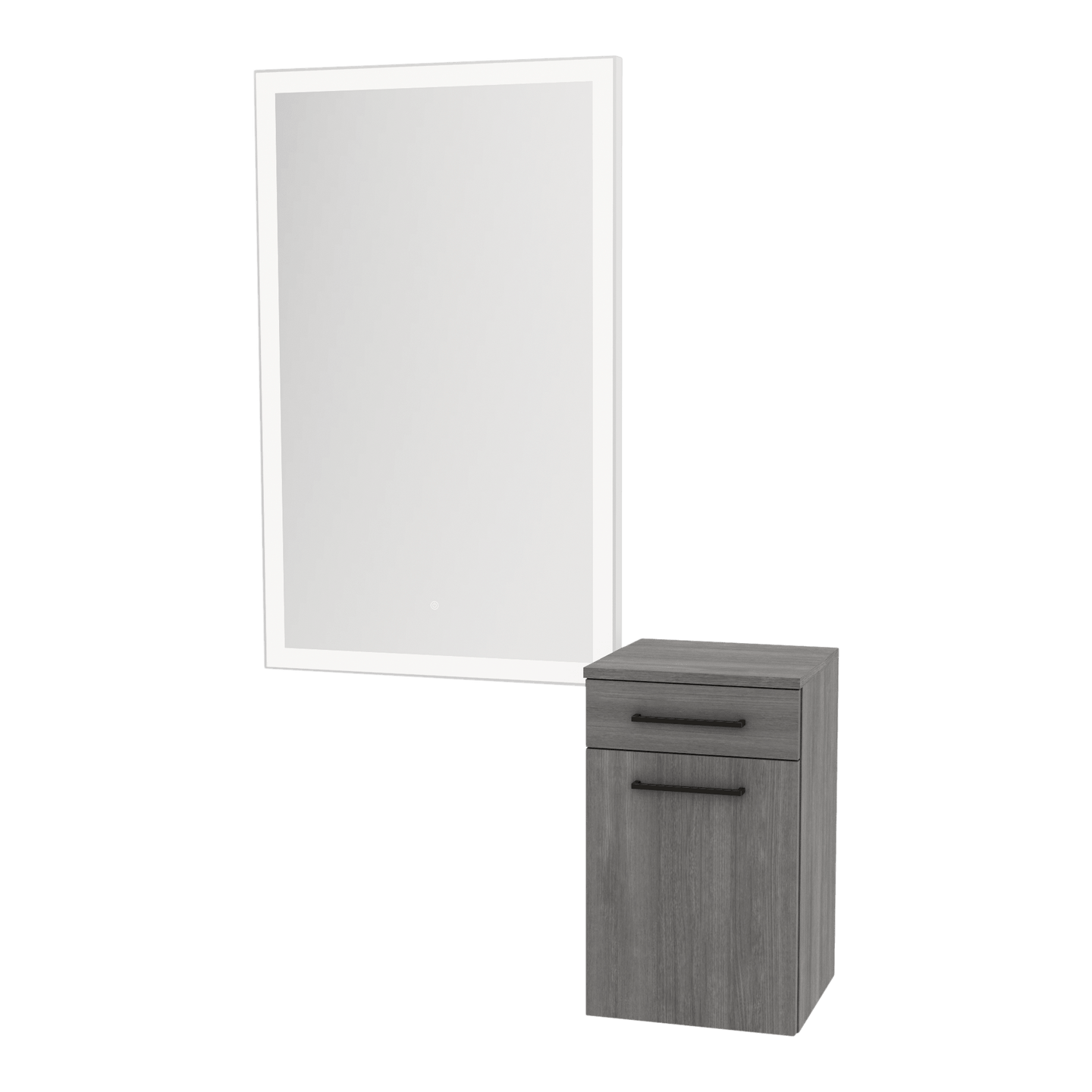 Glo Wall Mount Styling Station with Tilt-out Appliance Holder and Silver Rectangle Glo Mirror - Kaemark