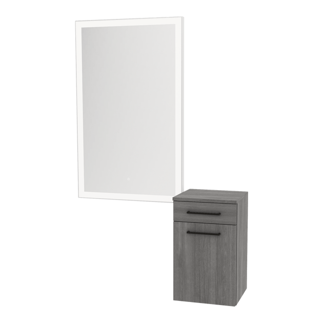 Glo Wall Mount Styling Station with Tilt-out Appliance Holder and Silver Rectangle Glo Mirror - Kaemark