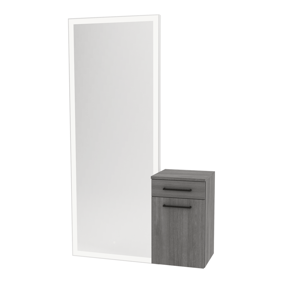Glo Wall Mount Styling Station with Tilt-out Appliance Holder and Silver Full-Length Rectangle Glo Mirror - Kaemark