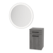 Glo Wall Mount Styling Station with Tilt-out Appliance Holder and Silver Round Glo Mirror - Kaemark