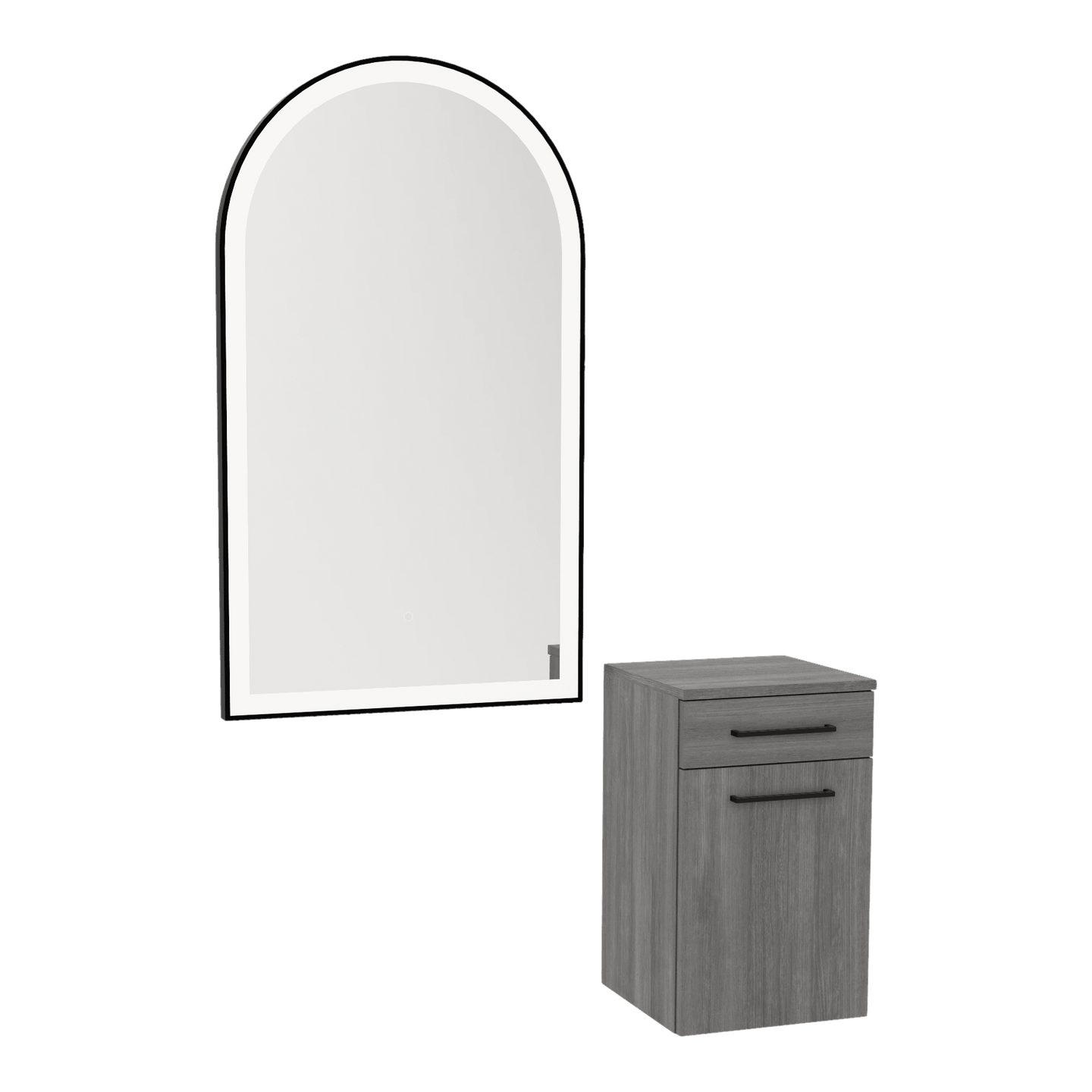 Glo Wall Mount Styling Station with Tilt-out Appliance Holder and Black Arch Paloma Mirror - Kaemark