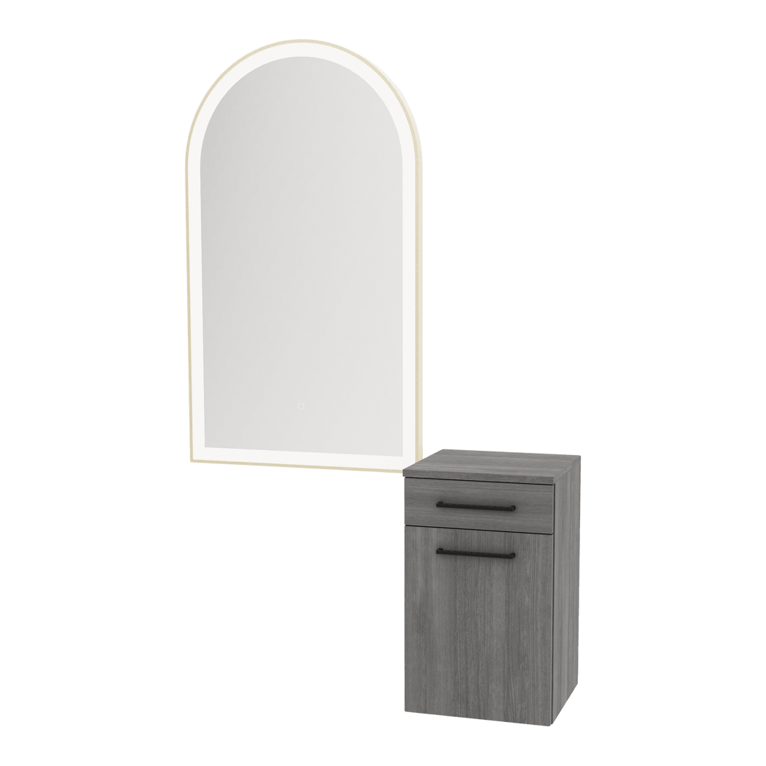 Glo Wall Mount Styling Station with Tilt-out Appliance Holder and Gold Arch Paloma Mirror - Kaemark