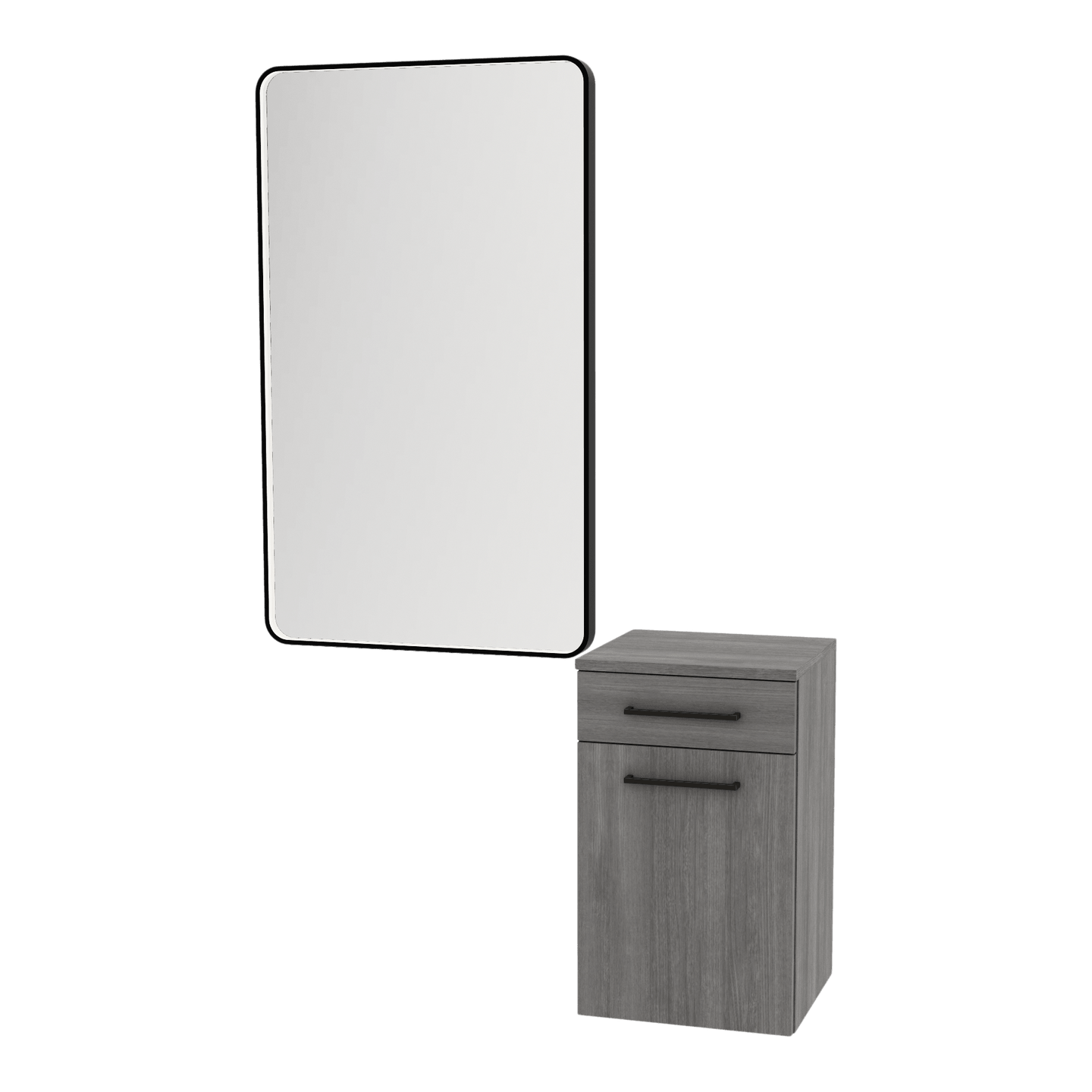 Glo Wall Mount Styling Station with Tilt-out Appliance Holder and Black Rectangle Westin Mirror - Kaemark