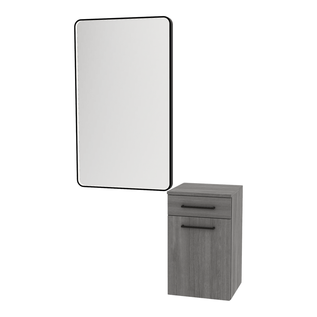 Glo Wall Mount Styling Station with Tilt-out Appliance Holder and Black Rectangle Westin Mirror - Kaemark