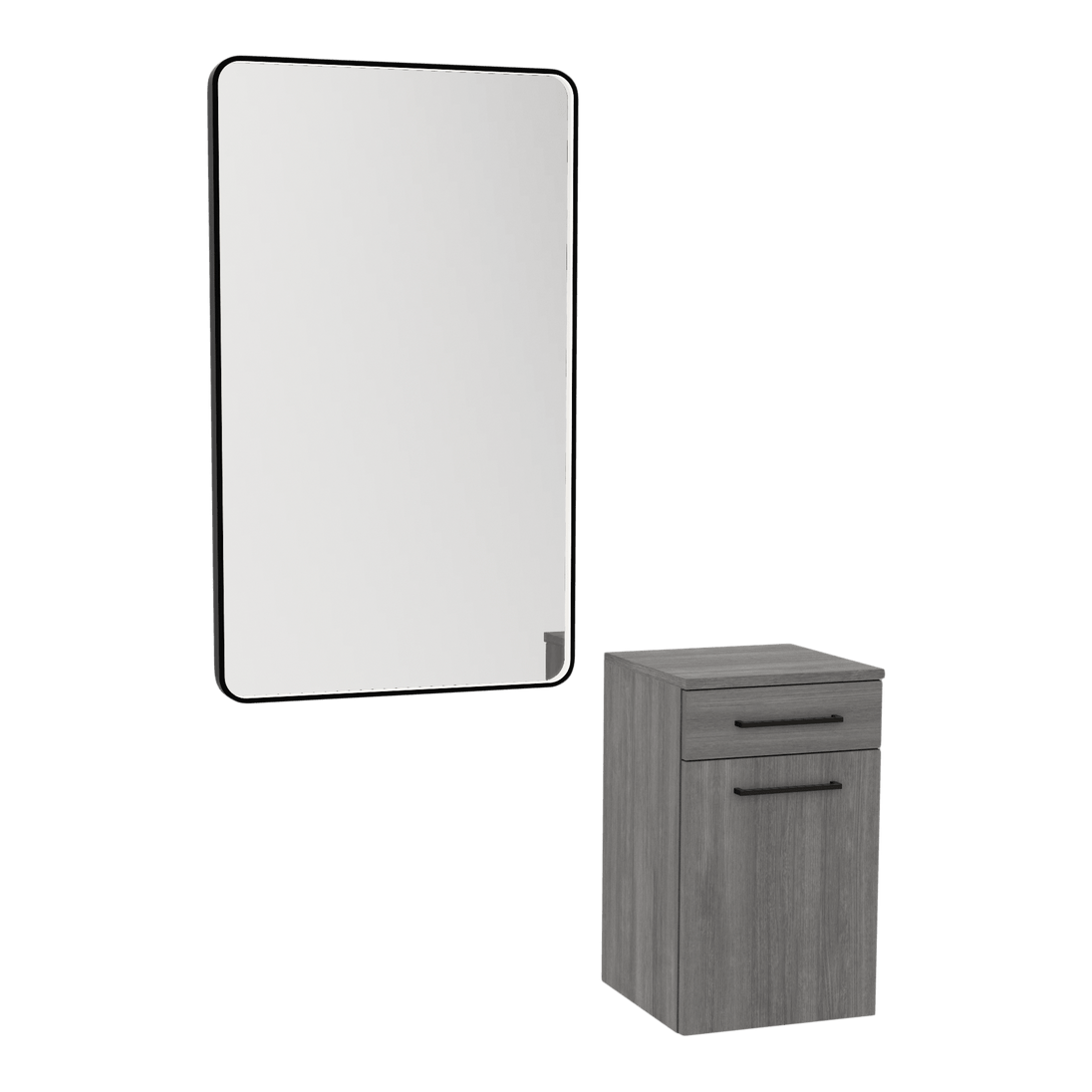 Glo Wall Mount Styling Station with Tilt-out Appliance Holder and Black Rectangle Westin Mirror - Kaemark