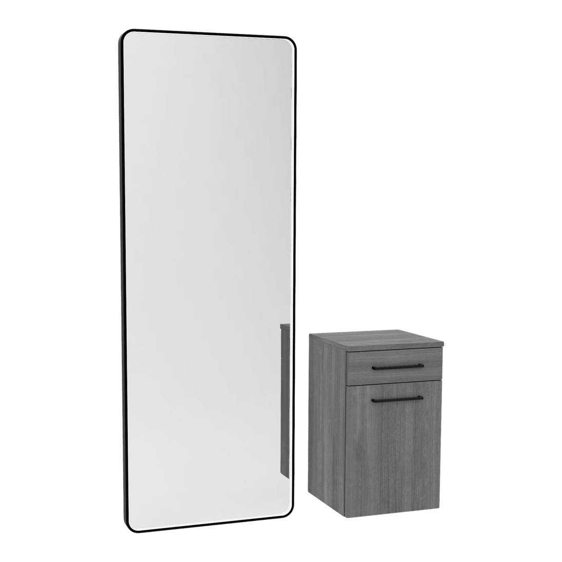 Glo Wall Mount Styling Station with Tilt-out Appliance Holder and Black Full-Length Rectangle Westin Mirror - Kaemark
