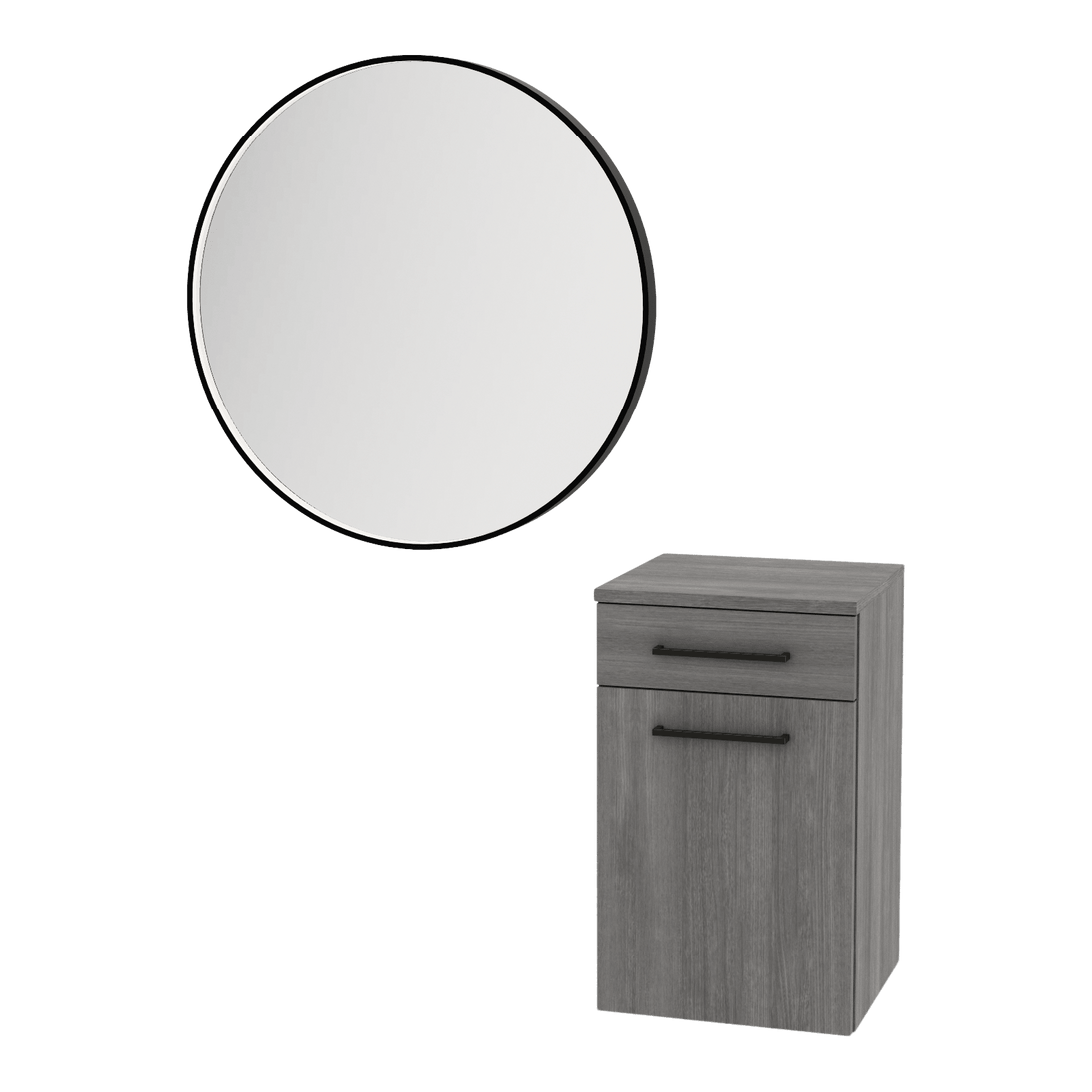 Glo Laminate Wall Mount Styling Station with Tilt-Out Appliance Holder and Westin Round Mirror - Kaemark