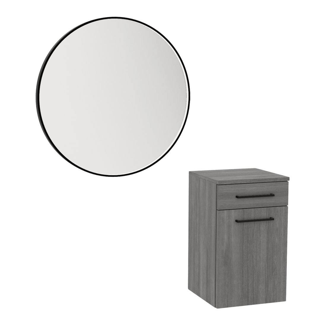 Glo Laminate Wall Mount Styling Station with Tilt-Out Appliance Holder and Westin Round Mirror - Kaemark