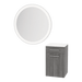 Glo Wall Mount Styling Station with Tilt-out Appliance Holder, Solid Surface Countertop, and Silver Round Glo Mirror - Kaemark