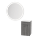 Glo Wall Mount Styling Station with Tilt-out Appliance Holder, Solid Surface Countertop, and Silver Round Glo Mirror - Kaemark