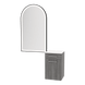 Glo Wall Mount Styling Station with Tilt-out Appliance Holder, Solid Surface Countertop, and Black Arch Paloma Mirror - Kaemark