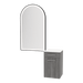 Glo Wall Mount Styling Station with Tilt-out Appliance Holder, Solid Surface Countertop, and Black Arch Paloma Mirror - Kaemark