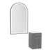 Glo Wall Mount Styling Station with Tilt-out Appliance Holder, Solid Surface Countertop, and Black Arch Paloma Mirror - Kaemark